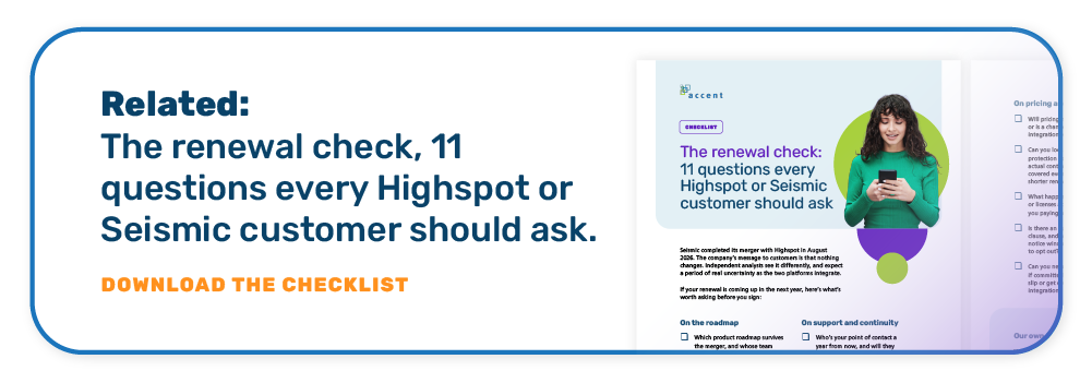 Download the Highspot and Seismic renewal checklist: 11 questions to ask before you renew